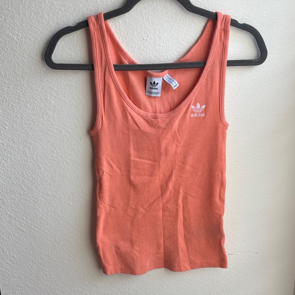 adidas Coral-Orange Ribbed Tank Top - Women's Sleeveless Scoop Neck
